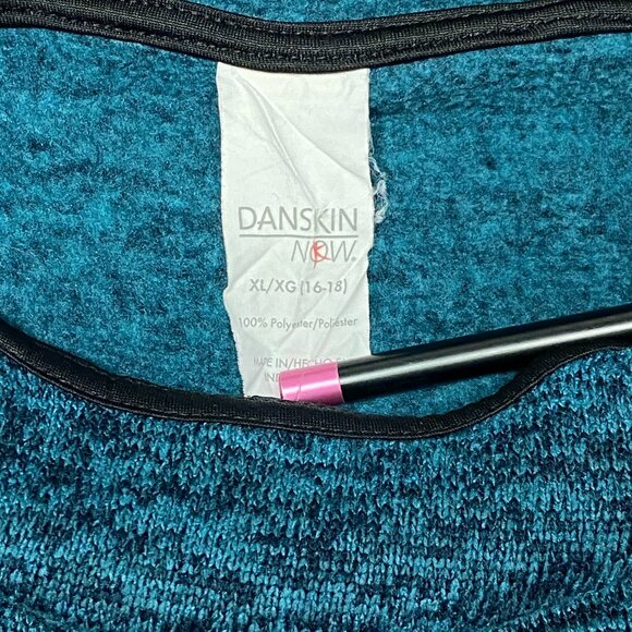 Danskin XL Black Turquoise Marled Long Sleeve Kangaroo Pocket Hoodie Pullover XL - Picture 10 of 11